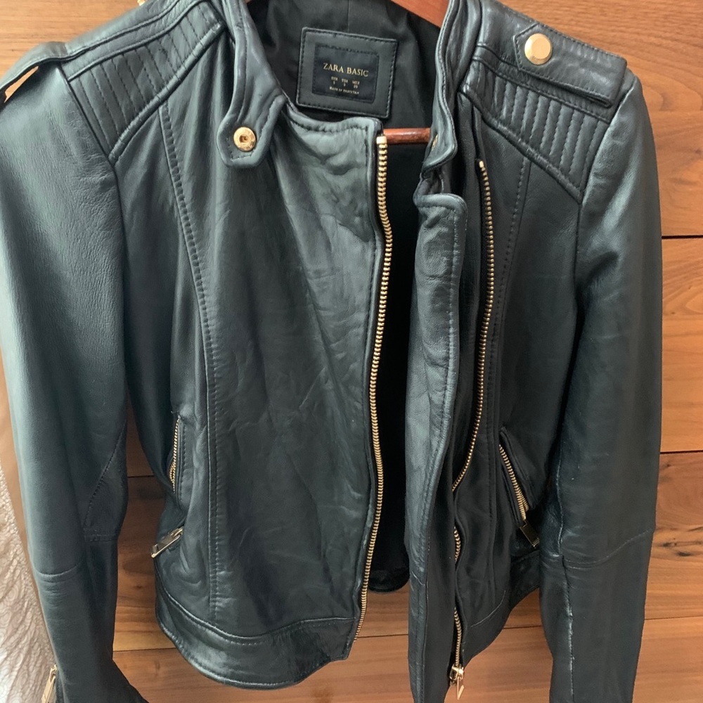 Zara black leather moto jacket